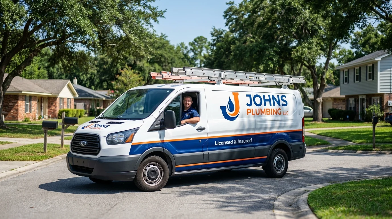 Johns Plumbing LLC service van in South Portland, ME