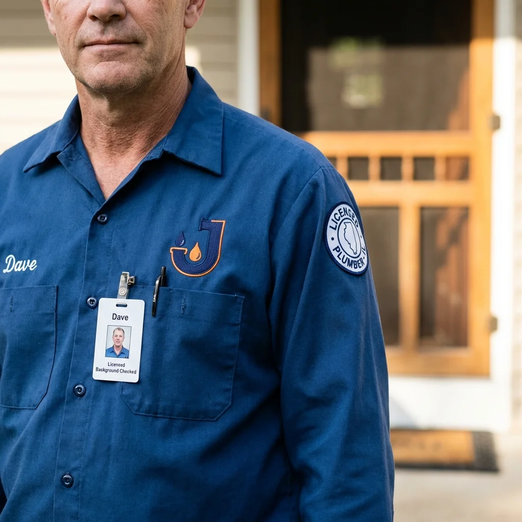 Licensed plumber showing ID badge in South Portland, ME