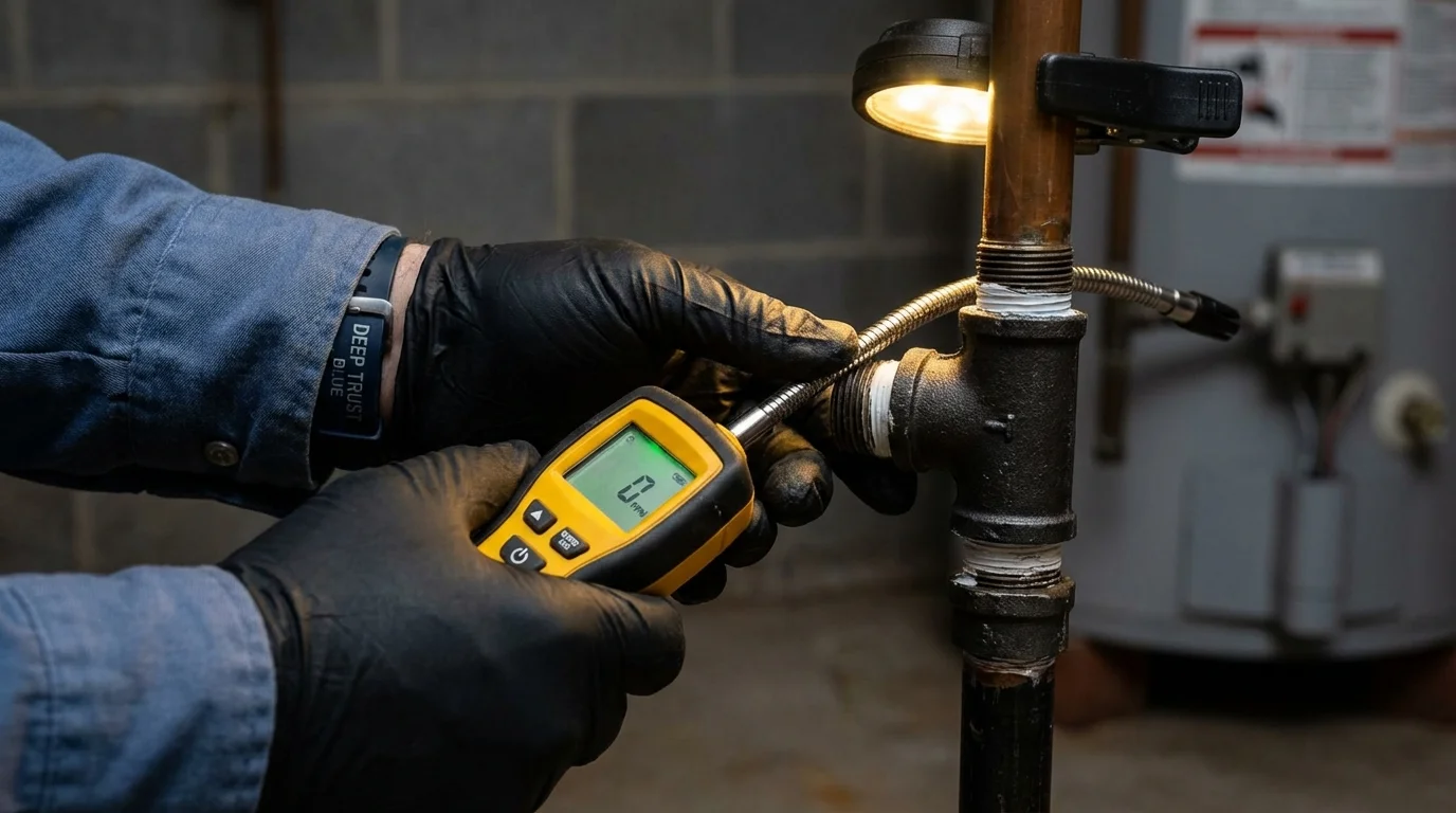 Gas leak detection with electronic sniffer by Johns Plumbing LLC in South Portland