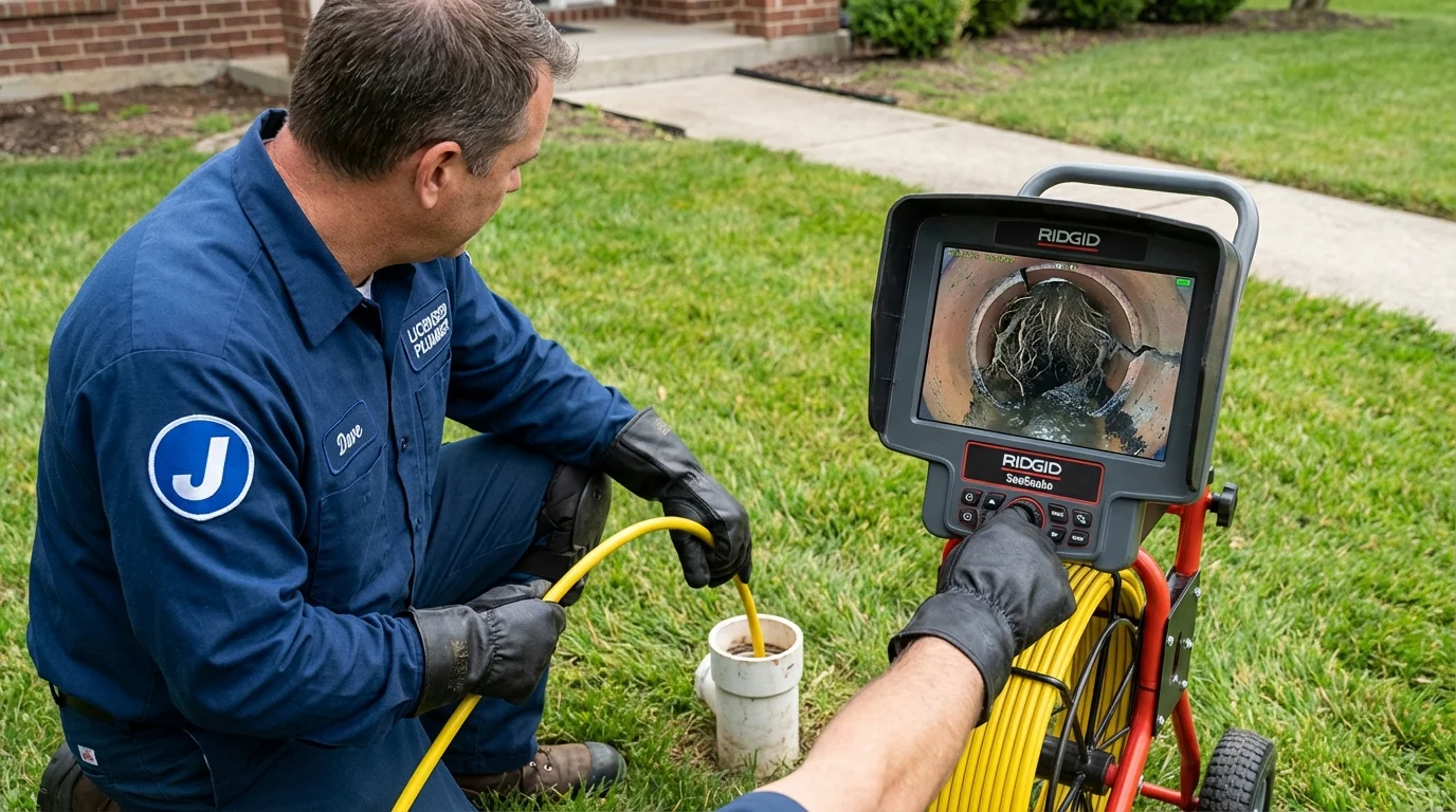 Sewer camera inspection being performed by Johns Plumbing LLC in South Portland