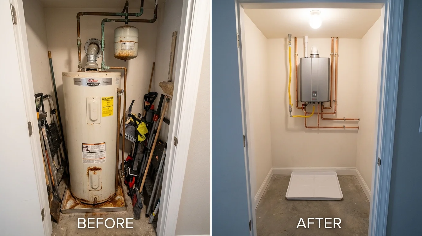 Tank water heater versus wall-mounted tankless unit comparison for South Portland, ME homeowners