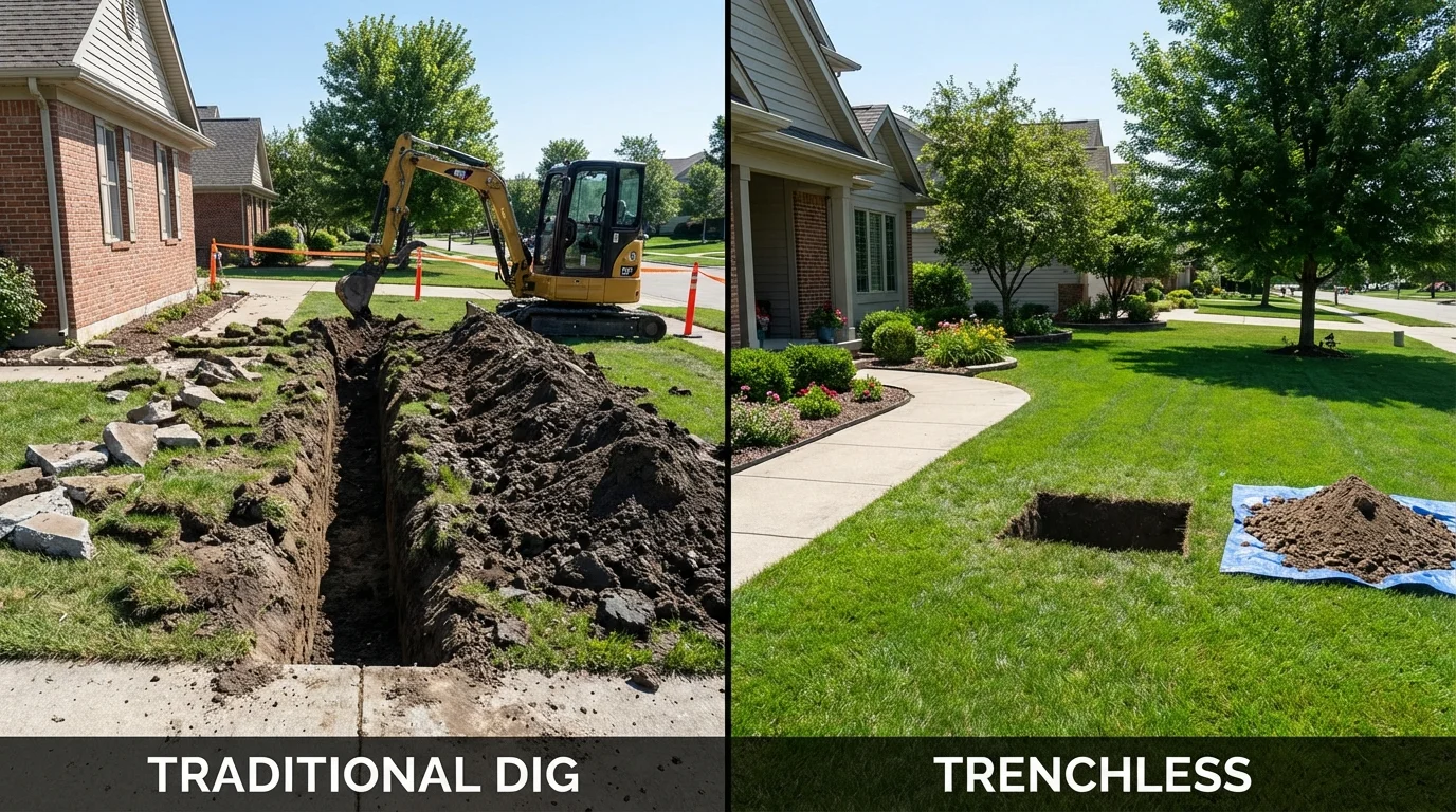 Trenchless sewer repair with minimal yard damage versus traditional excavation in South Portland, ME